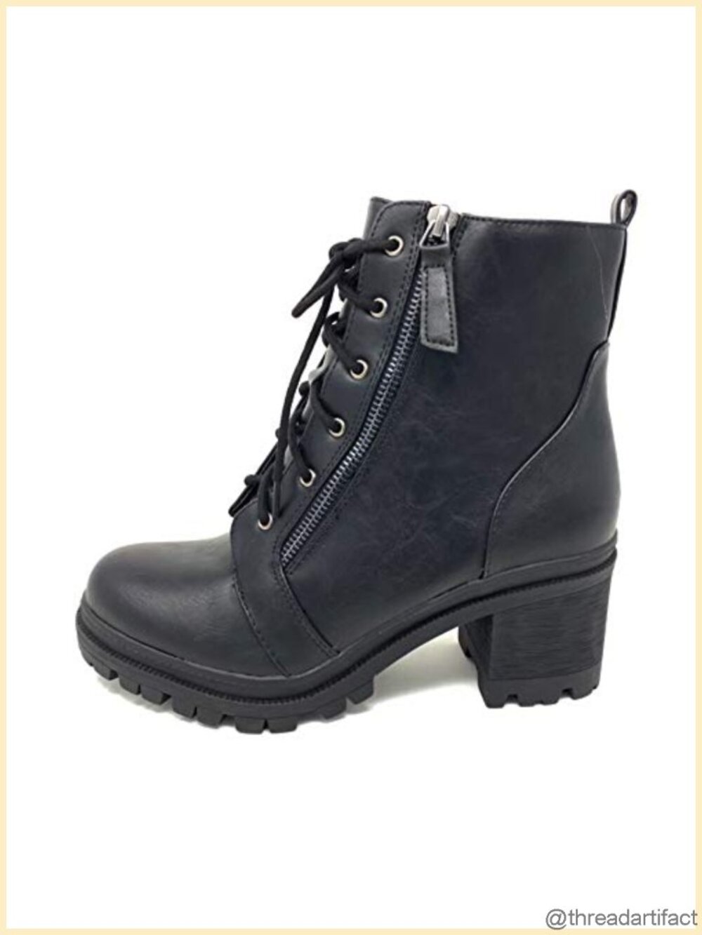 Soda Indiana Women's Faux Leather Lace Up High Chunky Heel Ankle Booties